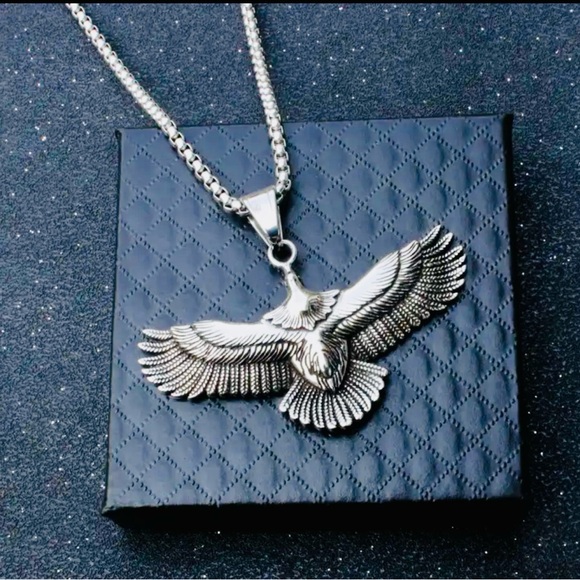 Eagle pendant necklace, unisex stainless steel necklace, flying eagle pendant - Picture 2 of 6